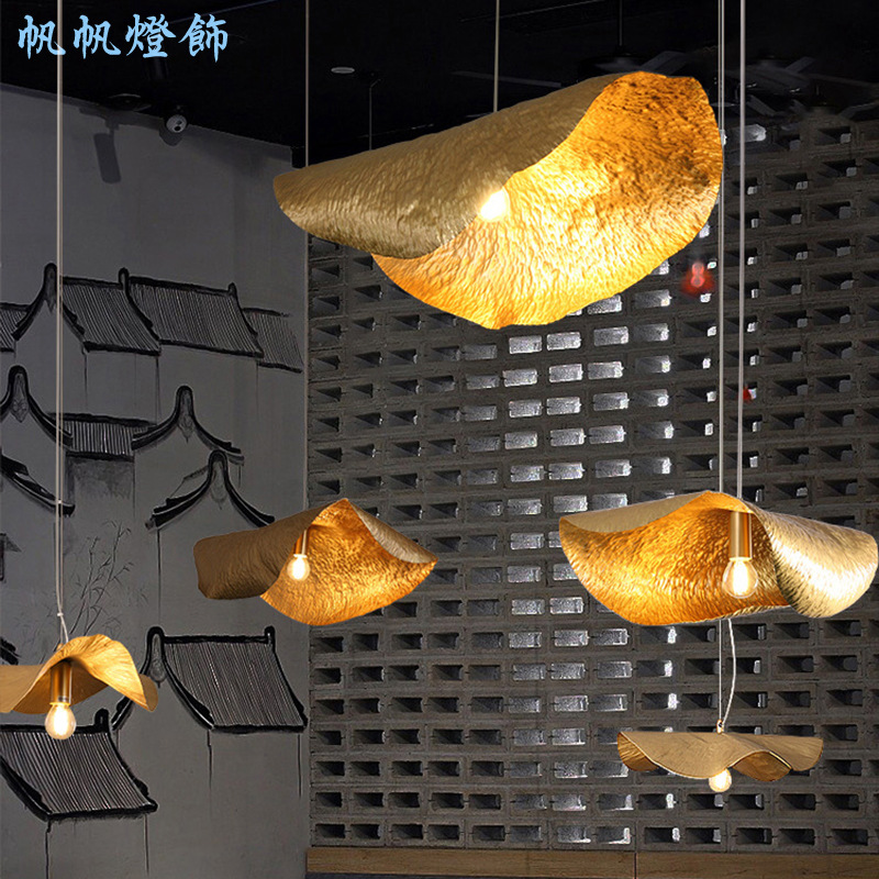Todo cobre nuevo comedor chino hoja de loto lámpara de araña de lujo de alta gama vestíbulo del hotel cafetería sala de té arte Zhongshan lámparas
