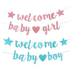 Comebaby boy赤ちゃんの歳のフラッシュのアルファベットの連体の旗の赤ちゃんの性別はパーティーの装飾を明らかにします。