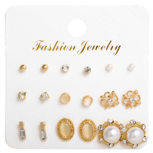 Pearl Rhinestone combination Earrings 9 pairs set h9b