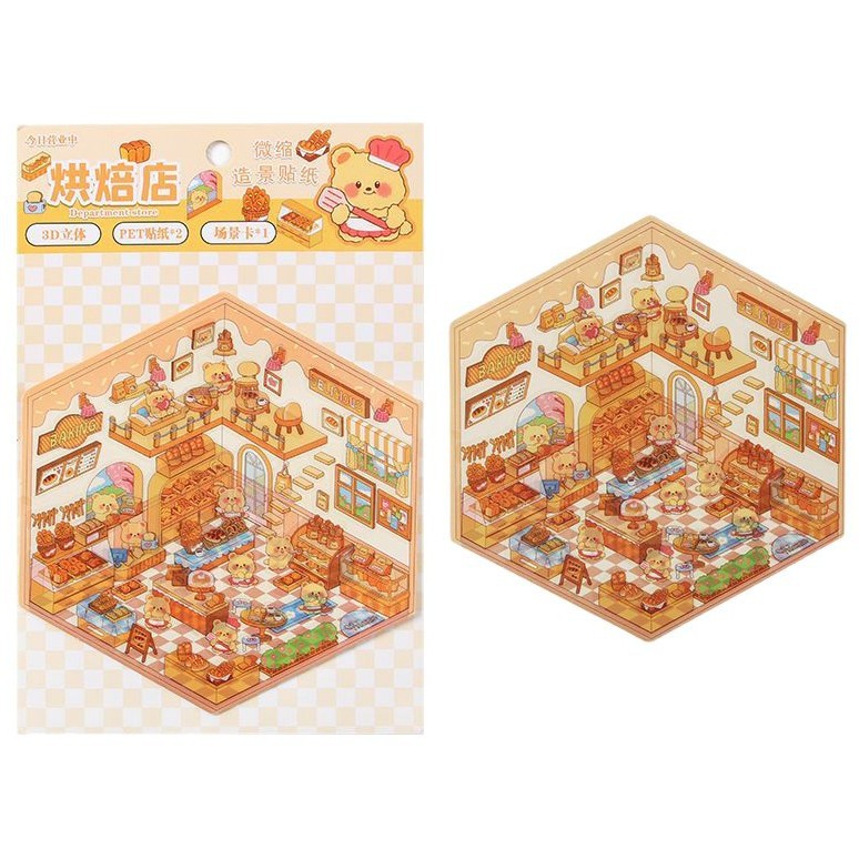 Pegatinas de paisajismo de dibujos animados creativos, linda tienda tridimensional en 3D, descompresión, escenas de paisajismo, pegatinas de cuentas para estudiantes al por mayor