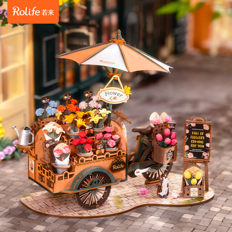 Rollife Ruo Lai Flowers Full Car Flotadores 3D Rompecabezas de madera Modelo de ensamblaje Bloques de construcción Rompecabezas Diy Hecho a mano