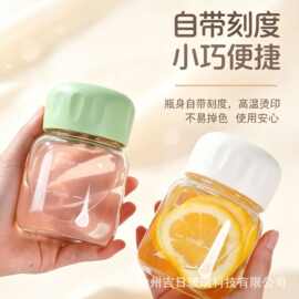 厂家高颜值奶油风玻璃水杯便携带刻度200ml彩色迷你胖胖杯花茶杯