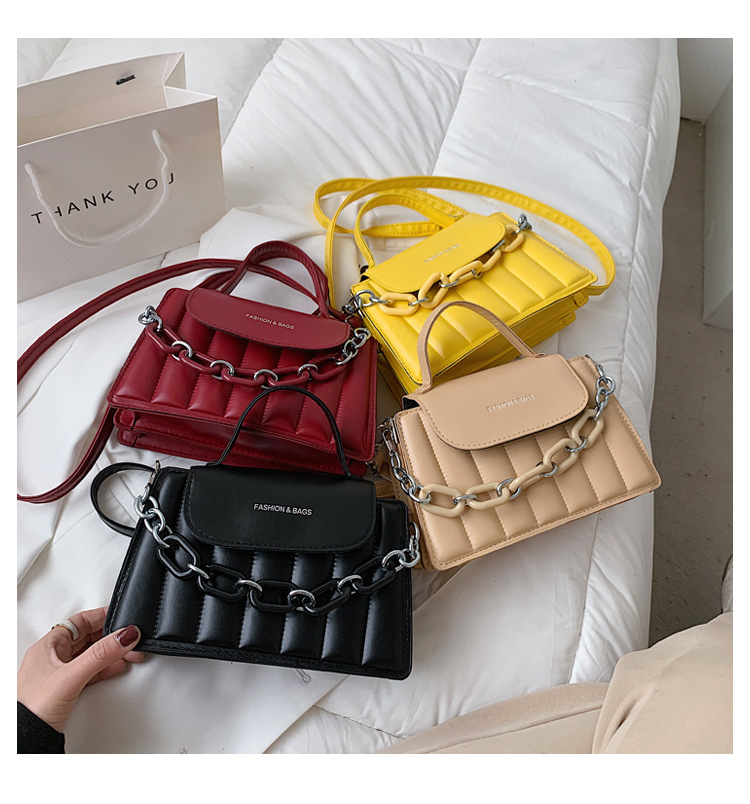 316g Weight Synthetic Leather Lining Material Magnetic Buckle Closure Type Single Shoulder Strap Strap Type Square Bag Bags Type Pu Leather Material Solid Color Pattern Streetwear Style Square Shape Khaki, Red, Yellow, Black Color Small Size Fashion Pu Leather Embroidery Thread Geometric Shoulder Bag Wholesale Nihaojewelry 14