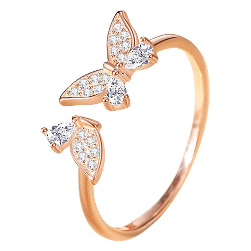 Anillo de mariposa de plata s925 para mujer estilo japonés y coreano Luz de lujo pequeña mariposa con diamantes de circón incrustado anillo abierto nicho joyería de alta calidad