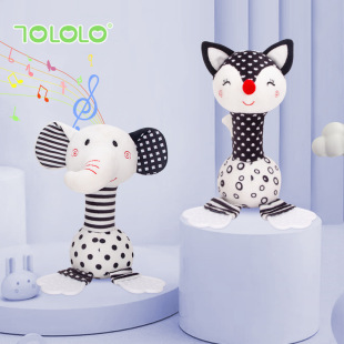 Happy Monkey Infant Teether Hand Rattle Baby Black and White Hand-Held Rattle Baby Rattle Plush Toy