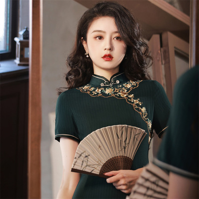 Chinese Dress Oriental Qipao For Women embroidery cotton long qipao dress young girl with improved cheongsam roc wind restoring ancient ways