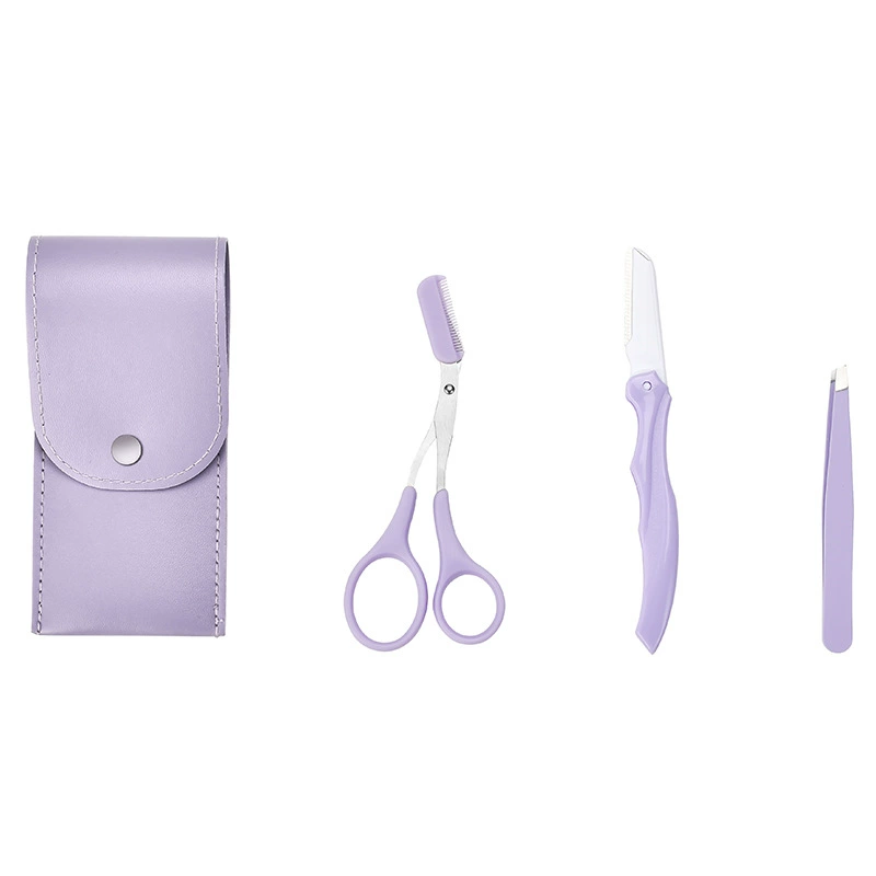 New purple eyebrow trimming knife set eyebrow clamping tool for beginners macro anti-scratch eyebrow folding knife with comb