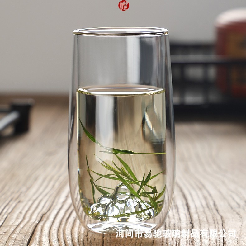 Taza de vidrio de doble capa Taza de montaña con alto contenido de borosilicato Taza de té para el hogar Taza de vidrio especial para té verde transparente de doble capa resistente a altas temperaturas