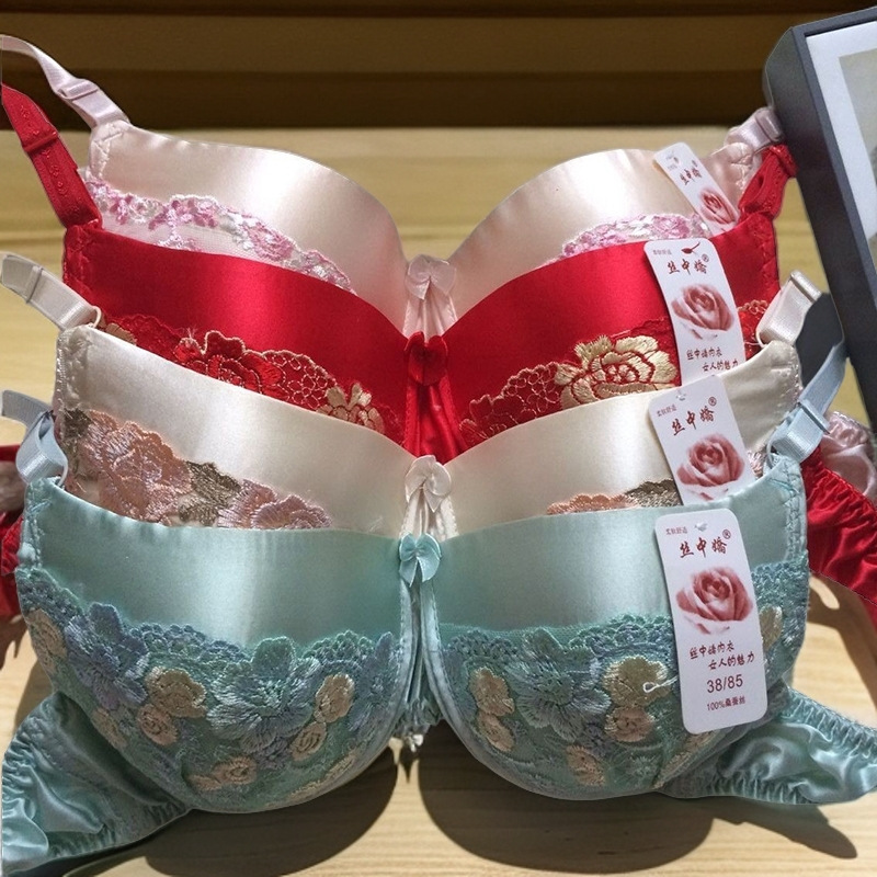 Mulberry silk lace bra Silk women's sexy underwear thin comfortable breathable wireless bra
