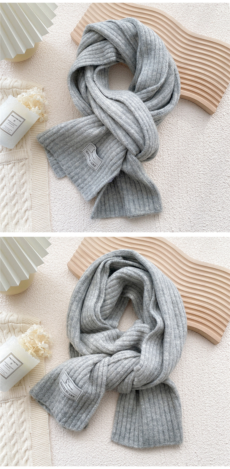 Simple Solid Color Striped Knitted Scarf Wholesale display picture 3