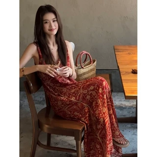 法式设计感红色碎花睡裙女2026年夏天新款大码家居服连衣裙可外穿
