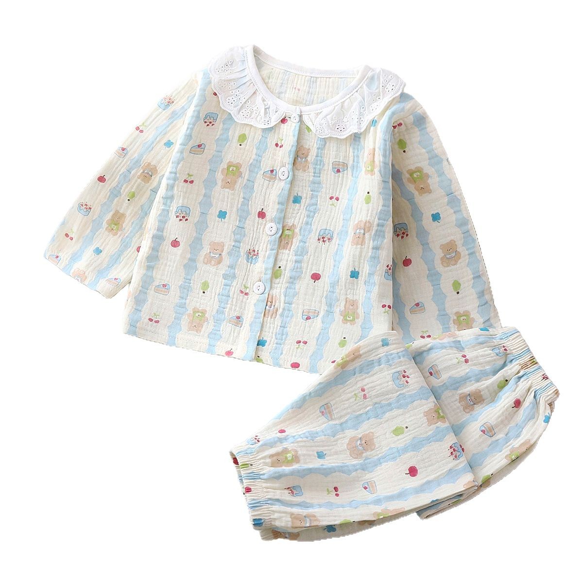 Conjunto de pijamas para niños, nuevo verano, hilo de algodón de grado A, algodón puro para niños, ropa de casa de manga larga para niñas, ropa infantil al por mayor