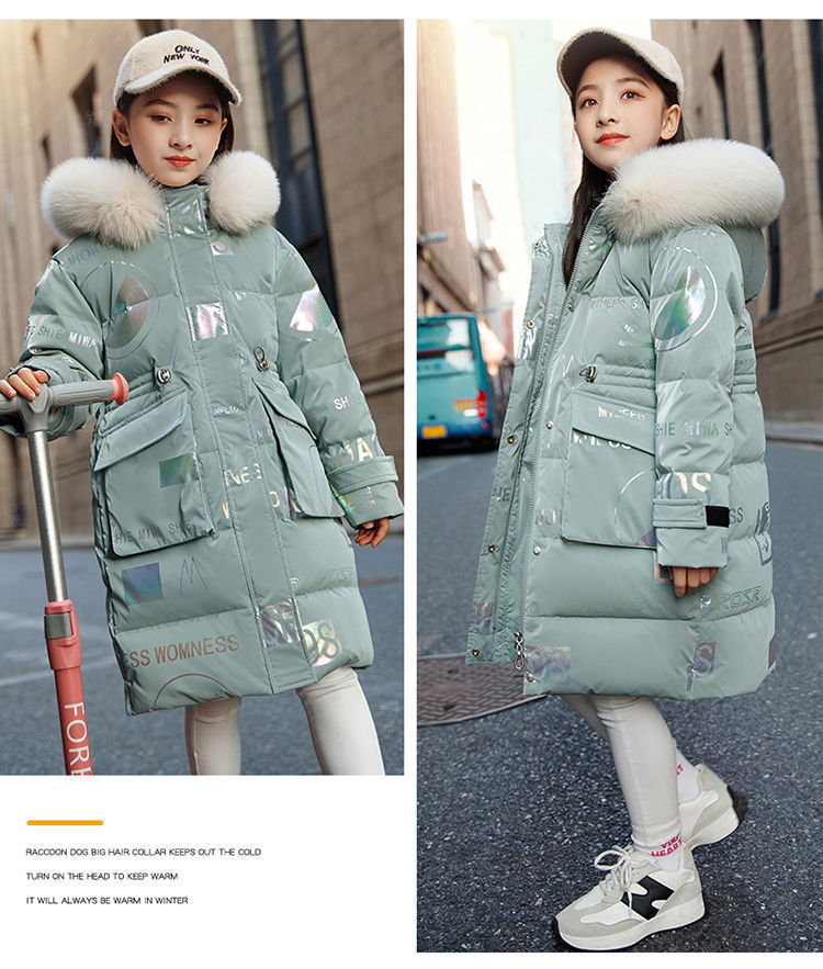 New Style Girls' Cotton Padded Jacket Children's Winter Hooded Jacket Internet Celebrity Big Children's Winter Cotton Padded Jacket Mid Length_voghion.com