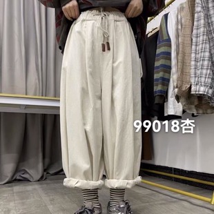 春秋款女装下装休闲系带阔腿裤子棉简约基础工装港风99018-阿里巴巴