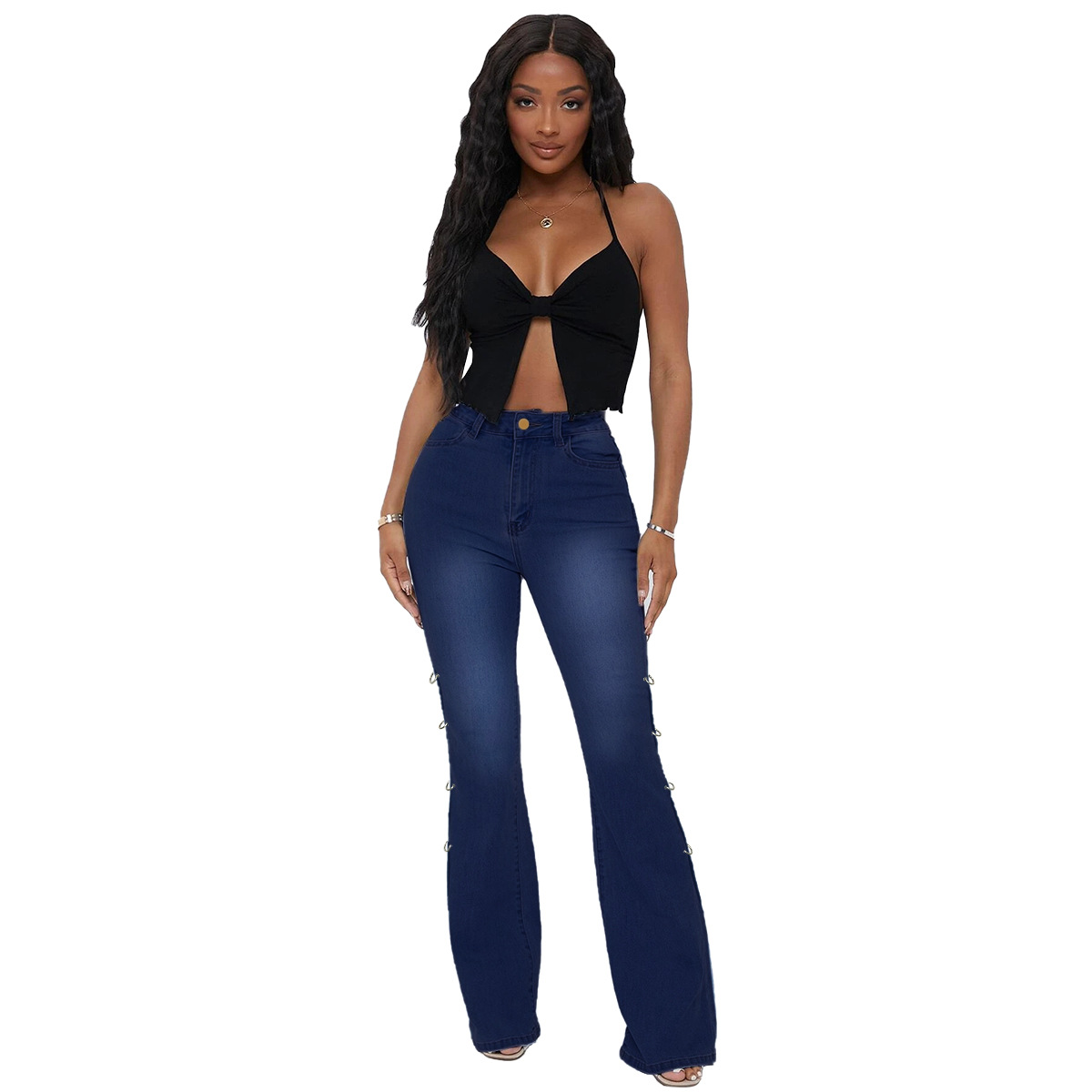 metal ring decorative ripped jeans nihaostyles clothing wholesale NSWL85329