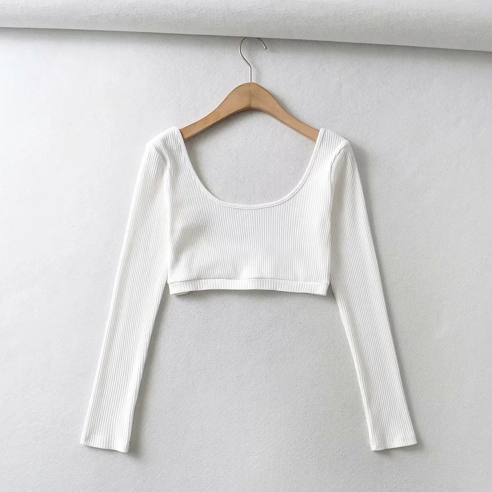 Elastic long-sleeves waistless T-shirt NSHS43510