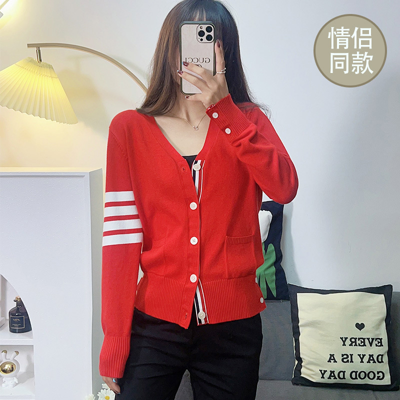 Spring and Autumn birth year red tb knitted cardigan short coat casual men and women couple wear slim new year sweater snake