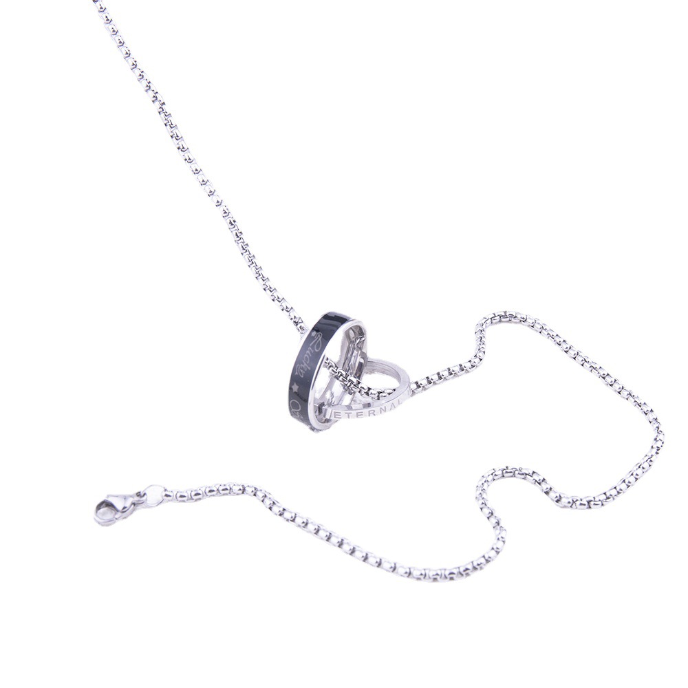Titanium double interlocking engraved necklace for men's trendy hip-hop, simple and versatile, niche design, titanium_voghion.com