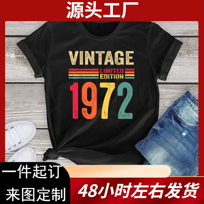 European and American Foreign Trade 1972 Retro Digital Pattern Printing T-shirt Women's Casual Top Short Sleeve