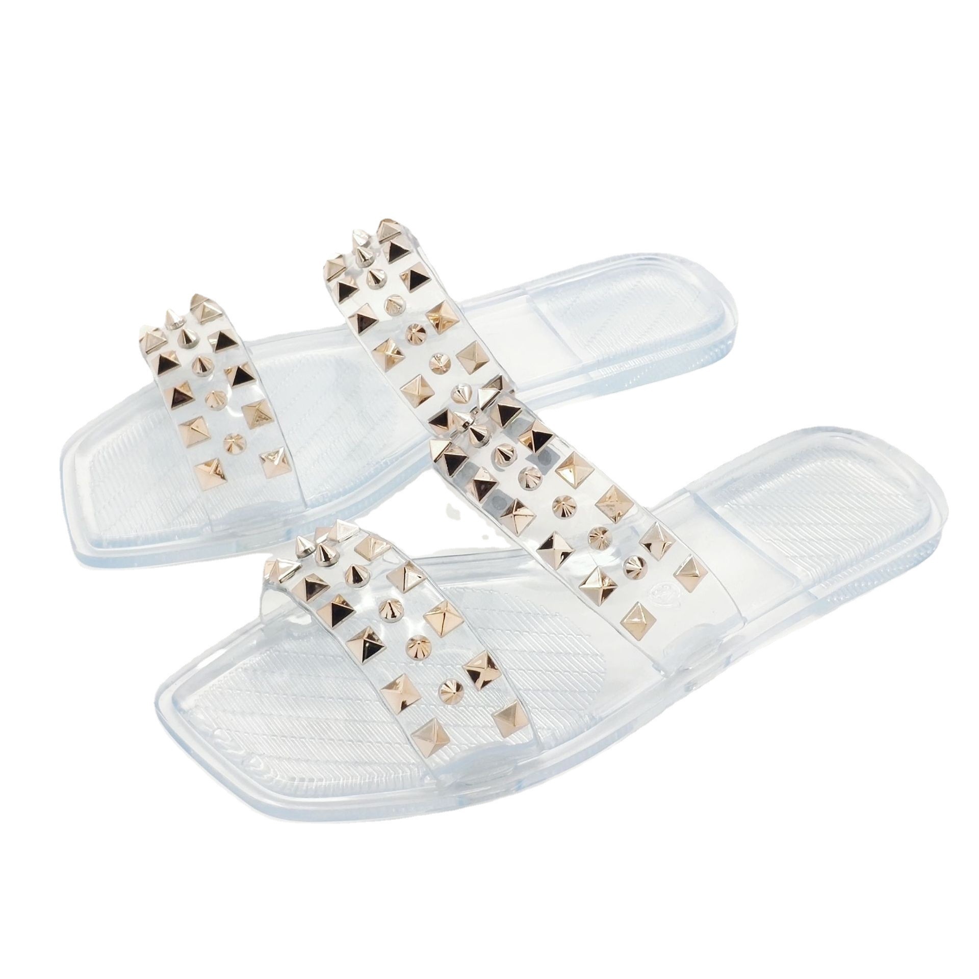 Crystal sandals, flat bottomed anti slip beach flip flops, fashionable jelly slippers for external wear_voghion.com