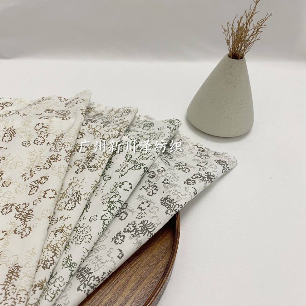 新款60支全棉新中式印花布料春夏古风水墨山水画童装女装连衣裙