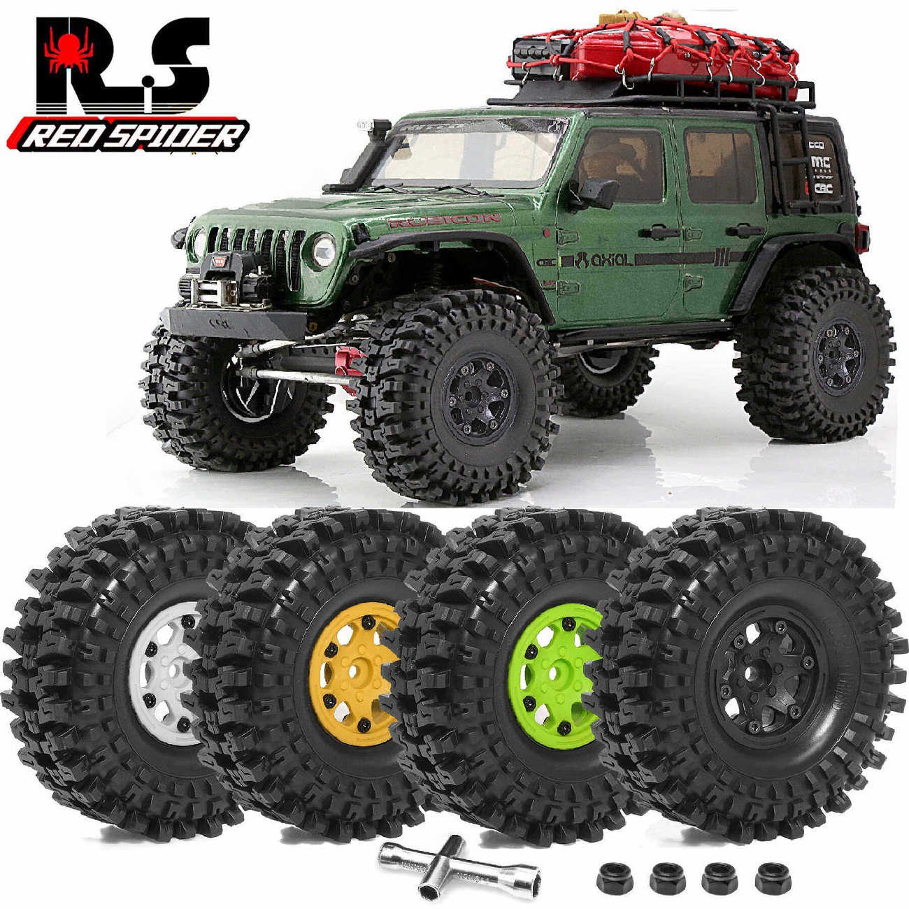 RS红蜘蛛1.9寸攀爬胎Axial易控SCX10 90046 RR10通用胎+轮毂R160