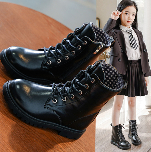 Girls' short boots winter  new Korean style British style plus velvet children's Martin boots little girl princess single boots