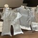Korean children's clothing 2025 new spring girls striped bottoming shirt children's foreign-style fake two-piece leggings two-piece set