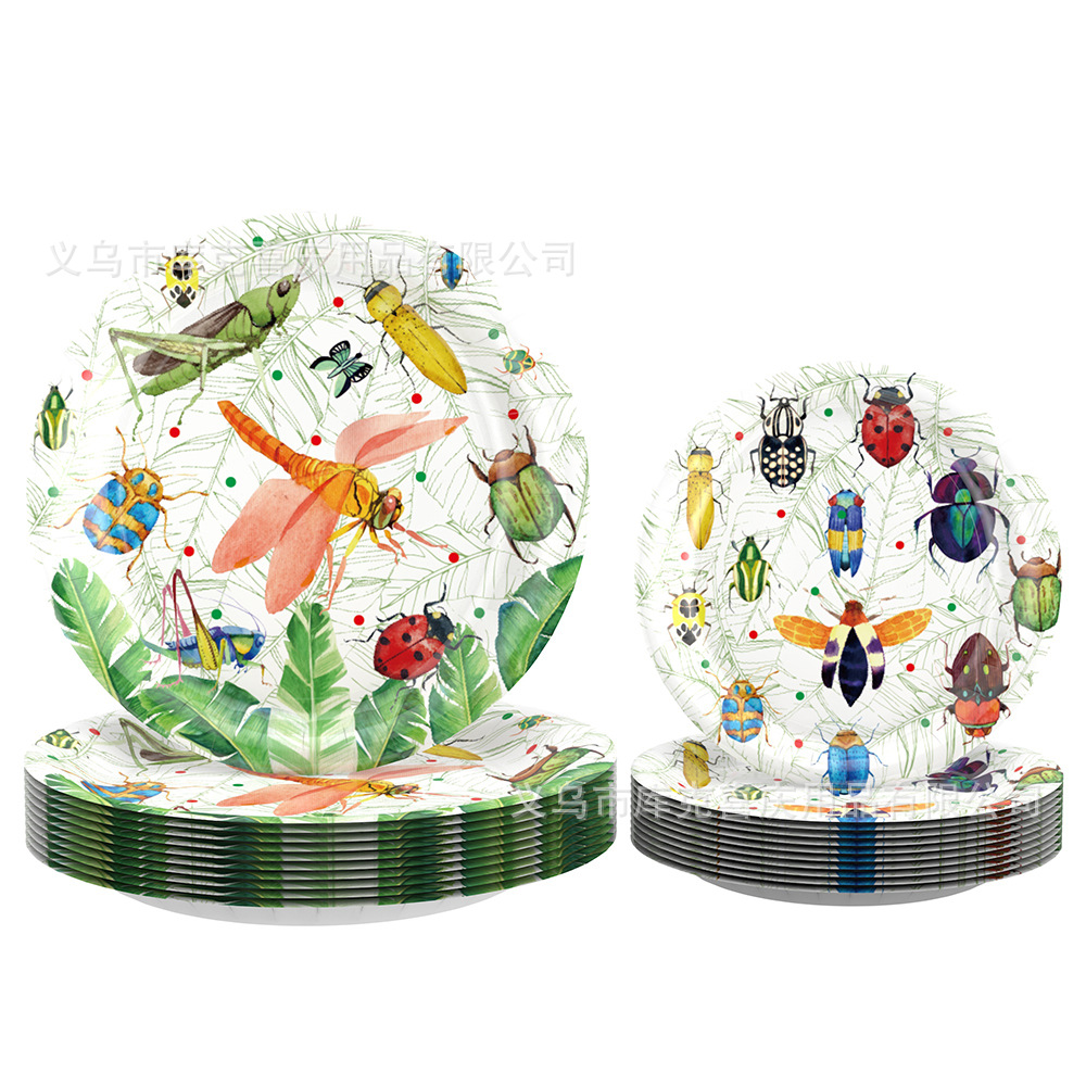 Insectos de primavera transfronterizos artículos de decoración de fiesta de siete estrellas mariposas bandeja de papel bandeja de papel toallas set cubiertos