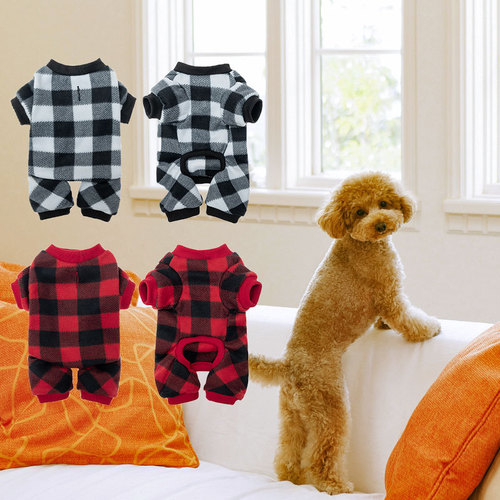 Amazon Pet Clothing Same Style Checkered Pajamas Dog Autumn/Winter Four-Legged Clothes Teddy Pet Clothes Wholesale