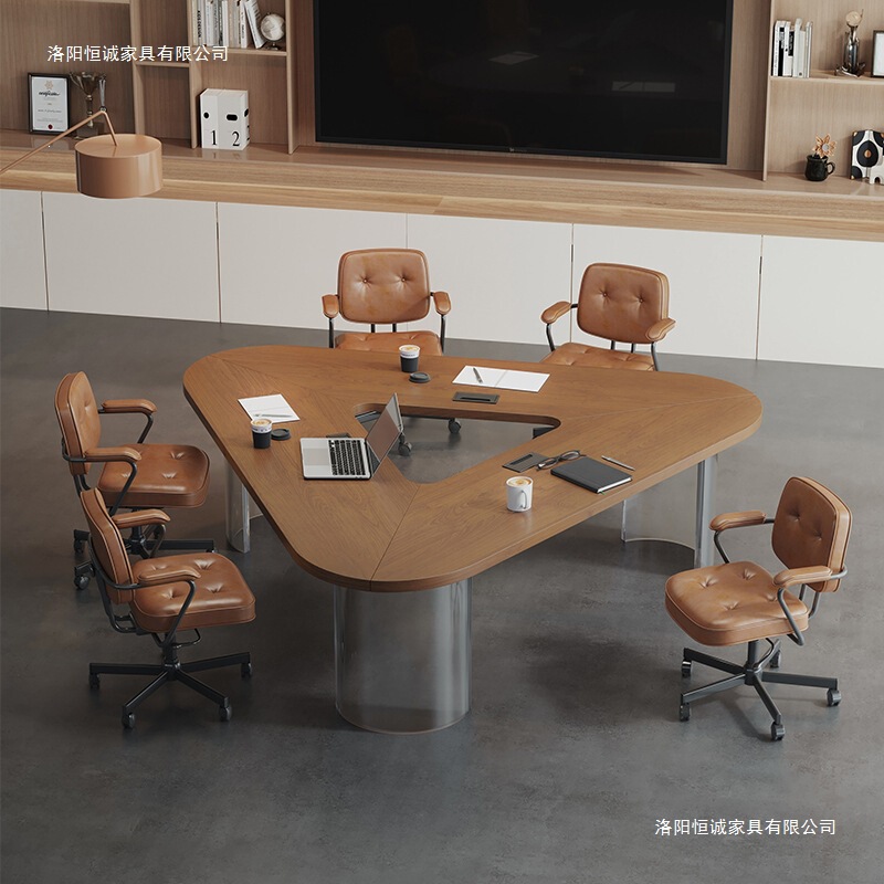 Solid Wood Conference Table and Chair Set with a Light Luxury Feel, Designer-Style Office Irregular-Shaped Reception and Negotiation Table Solid Wood Conference Table and Chair Set with a Light Luxury Feel, Designer-Style Office Irregular-Shaped Reception and Negotiation Table