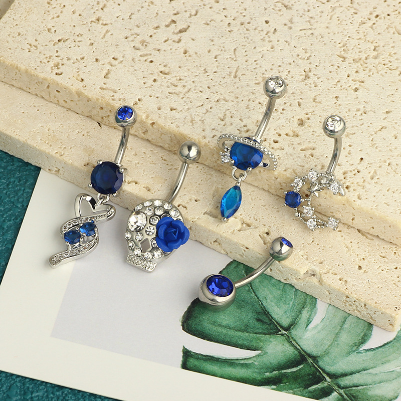 Blue Planet Zircon Water Drop Umbilical Ring Simple Moon Navel Buckle 5-Piece Body Piercing Set detail image 8