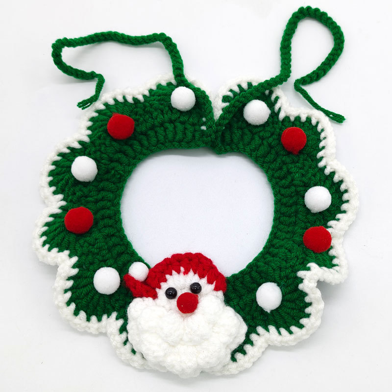 Cruz-frontera flor babero Navidad PET babero de punto de lana tejida Santa Claus guantes Decoración