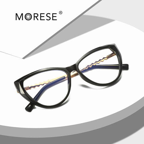 US Version TR90 Glasses, Large Frame Diamond Crystal Rim Cat-Eye Full Frame, Transparent Black Prescription-Free Glasses 2062