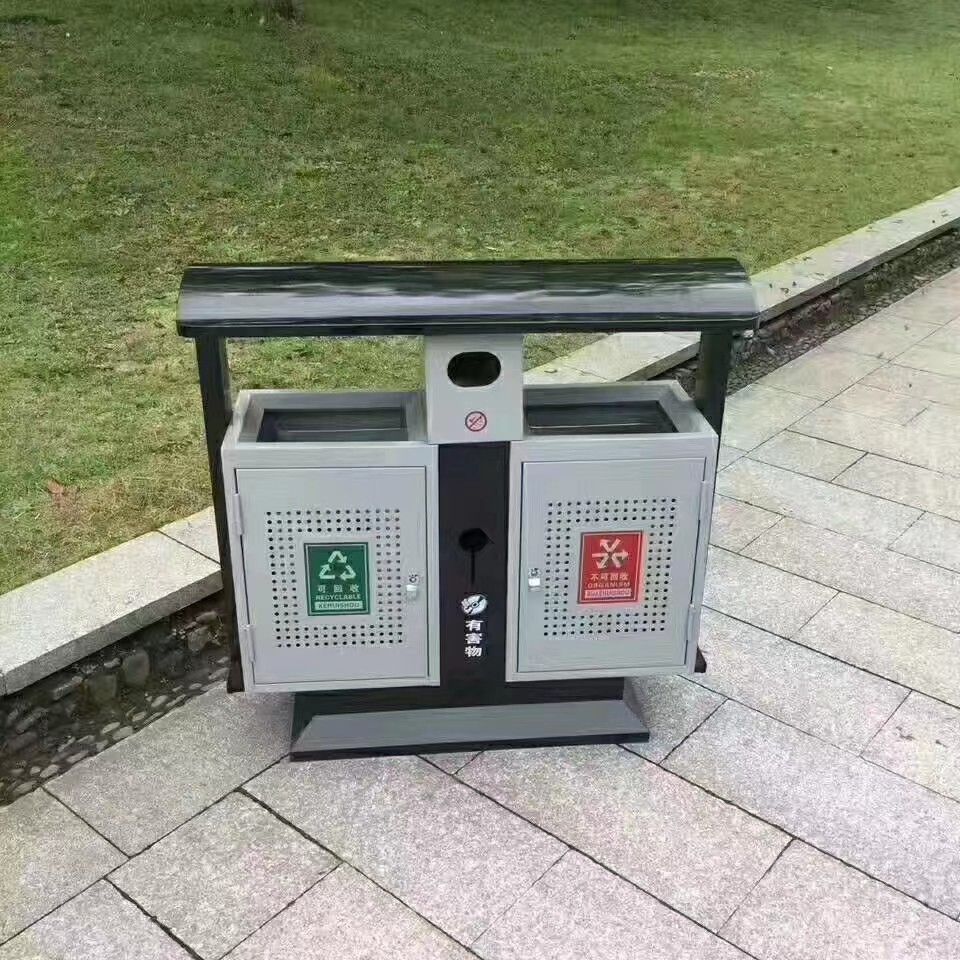 厂家批发户外公园双分类垃圾桶果皮箱镀锌板小区分类环卫垃圾箱
