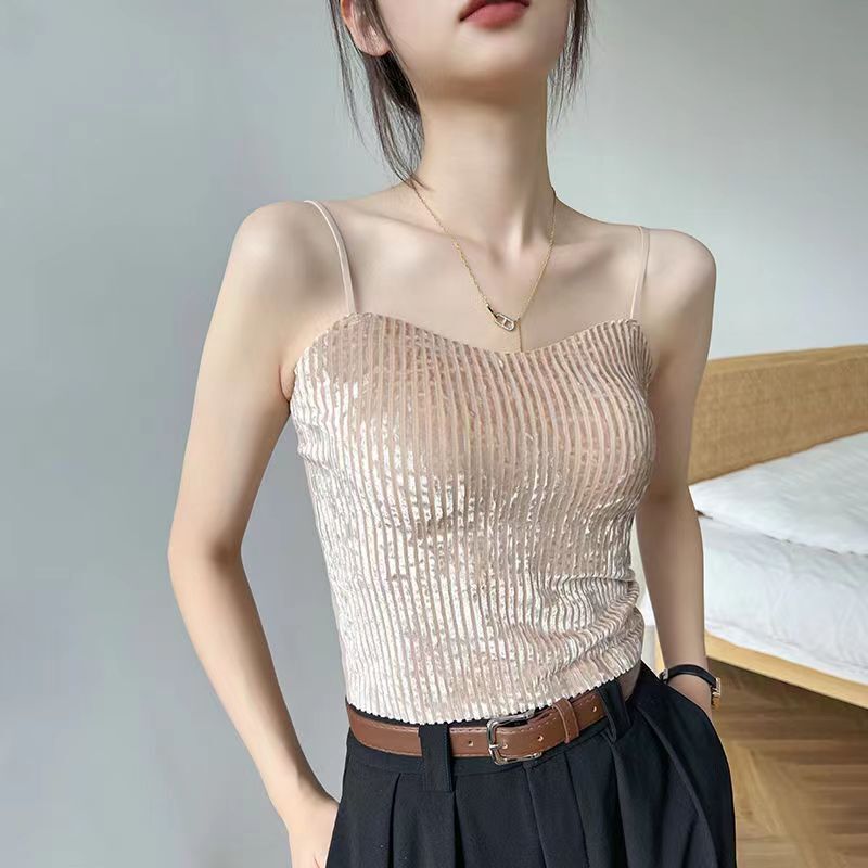 Autumn and Winter Golden Velvet Small Camisole Vest Women with Chest Pad Beautiful Back Sexy Slim Fit Inner and Outer Wear Base Top Women Autumn and Winter Golden Velvet Small Camisole Vest Women with Chest Pad Beautiful Back Sexy Slim Fit Inner and Outer Wear Base Top Women