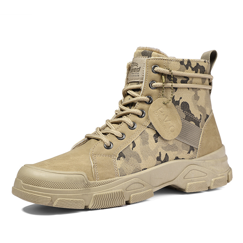 Douyin Men's Shoes, Fleece-Lined Winter Warm Camouflage Work Boots, Sports Casual Durable Trendy Shoes_vogvips.com