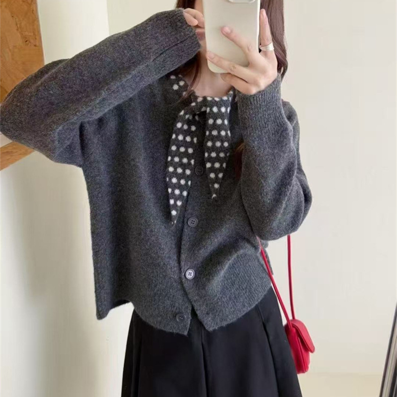 软糯慵懒针织衫毛衣女宽松大码秋冬款温柔风气质短款开衫外套上衣|undefined