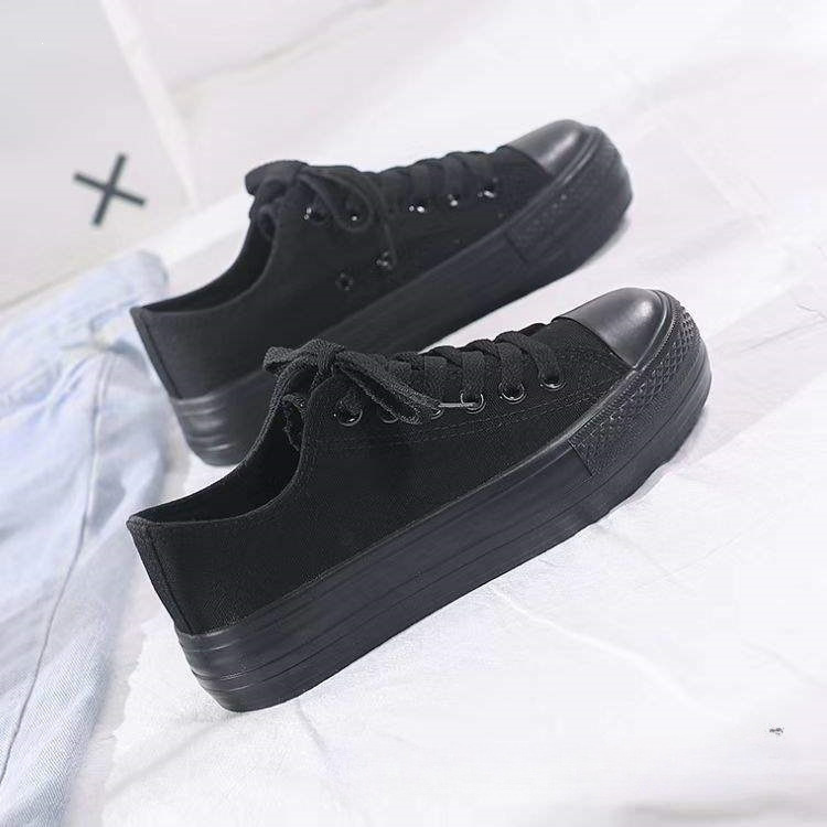 Pure black Hong Kong style versatile summer trendy new canvas shoes, casual sneakers, low-top classic ins women's 2026 Korean version Pure black Hong Kong style versatile summer trendy new canvas shoes, casual sneakers, low-top classic ins women's 2026 Korean version