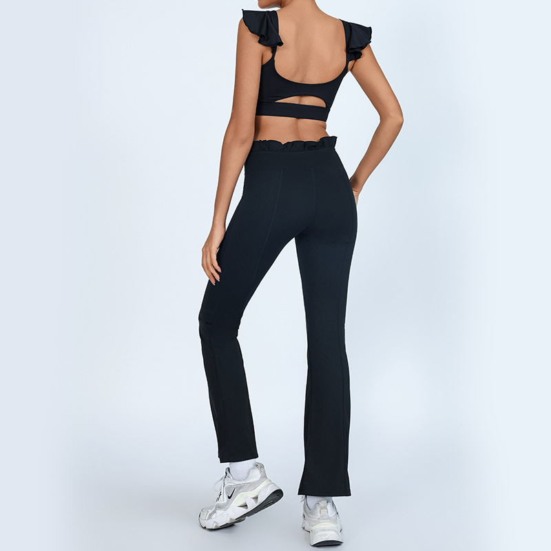 Traje de yoga con almohadilla para el pecho envuelto en el pecho Sujetador de fitness deportivo a prueba de golpes de cintura alta, pantalón de cadera de secado rápido de dos piezas image 3