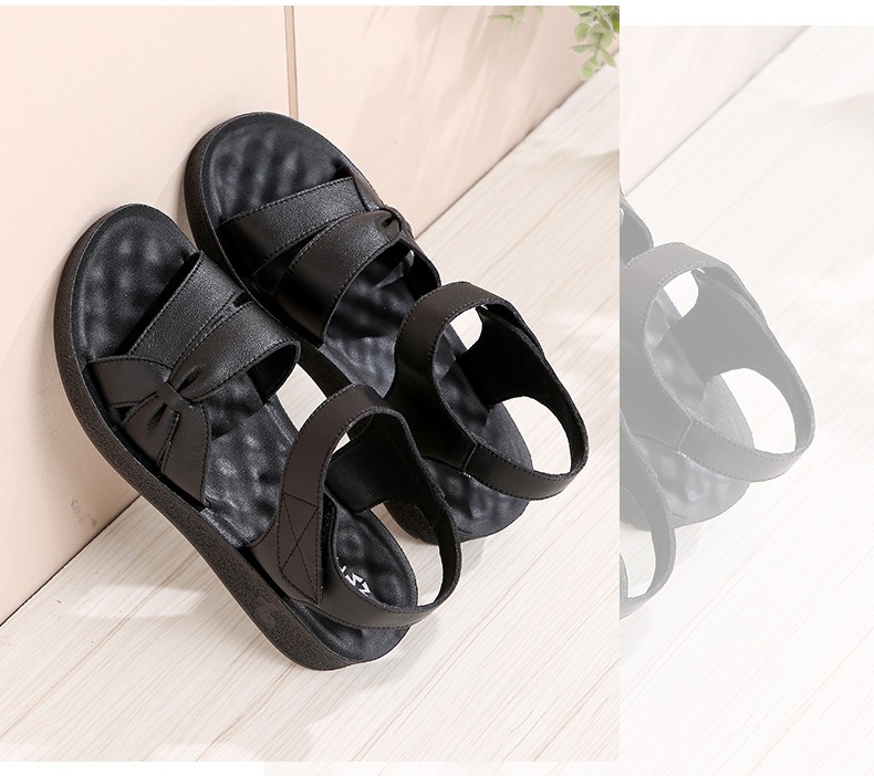 Sandal nữ da bò thật đế bệt mềm êm chân cho người trung niên — màu đen chi tiết 16