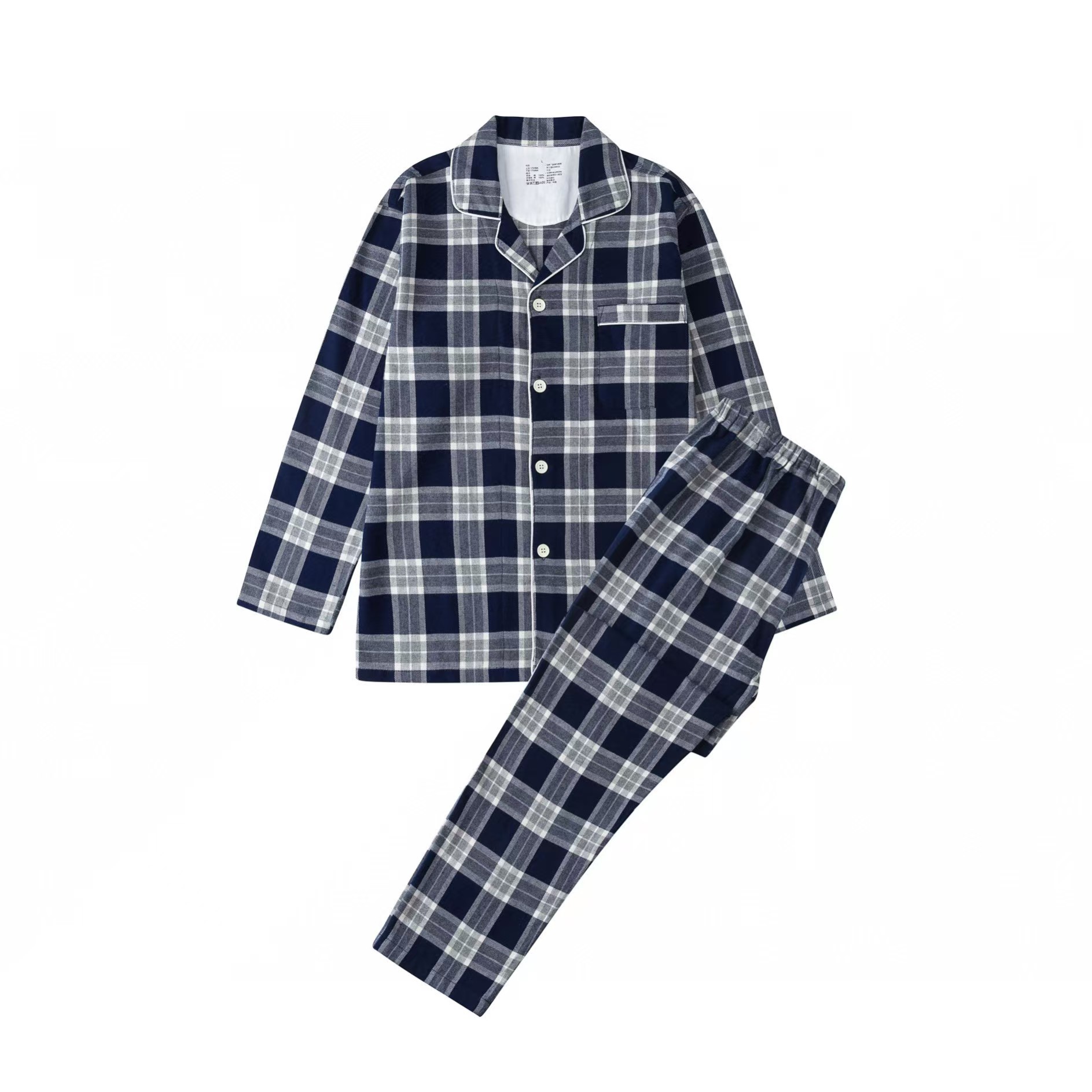 無印フランネルの家庭服の長いタイプの日本風の綿のカップルのパジャマの女性の純綿のスーツの長袖のパジャマ
