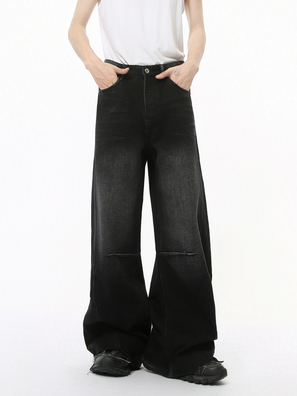 MTLCLOTHES Hombres| Otoño nuevo hip-hop de la calle alta vaqueros colgando pantalones rectos de piernas anchas sueltas