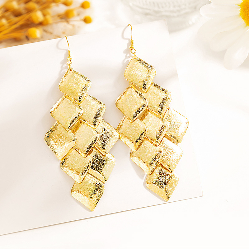 Cruz-frontera hueco metal multi-capa hoja pendientes vintage estilo étnico gota de agua ronda geométrica borla pendientes al por mayor