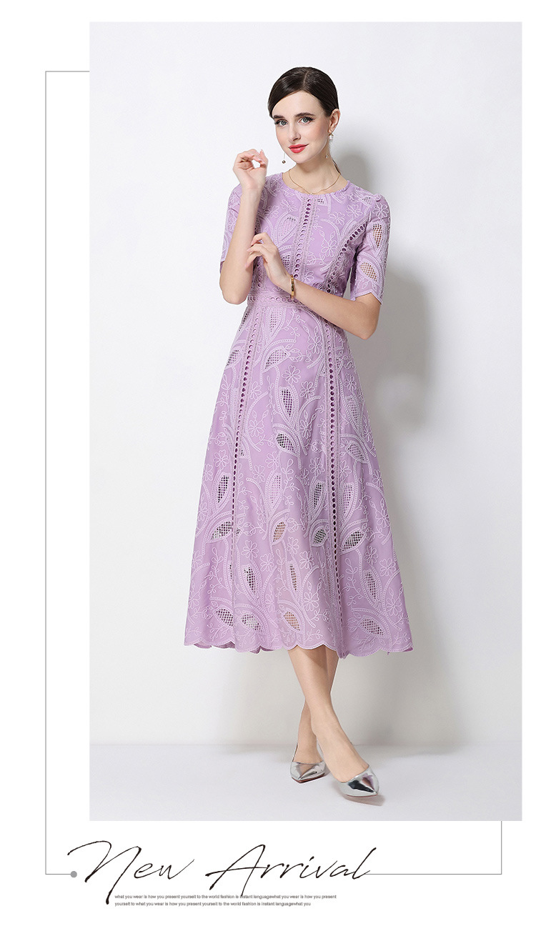 Đầm maxi nữ thắt eo cổ điển Pháp ren thêu họa tiết tay ngắn — màu đen, xanh nhạt, màu hồng, Xanh da trời nhạtcolor chi tiết 39