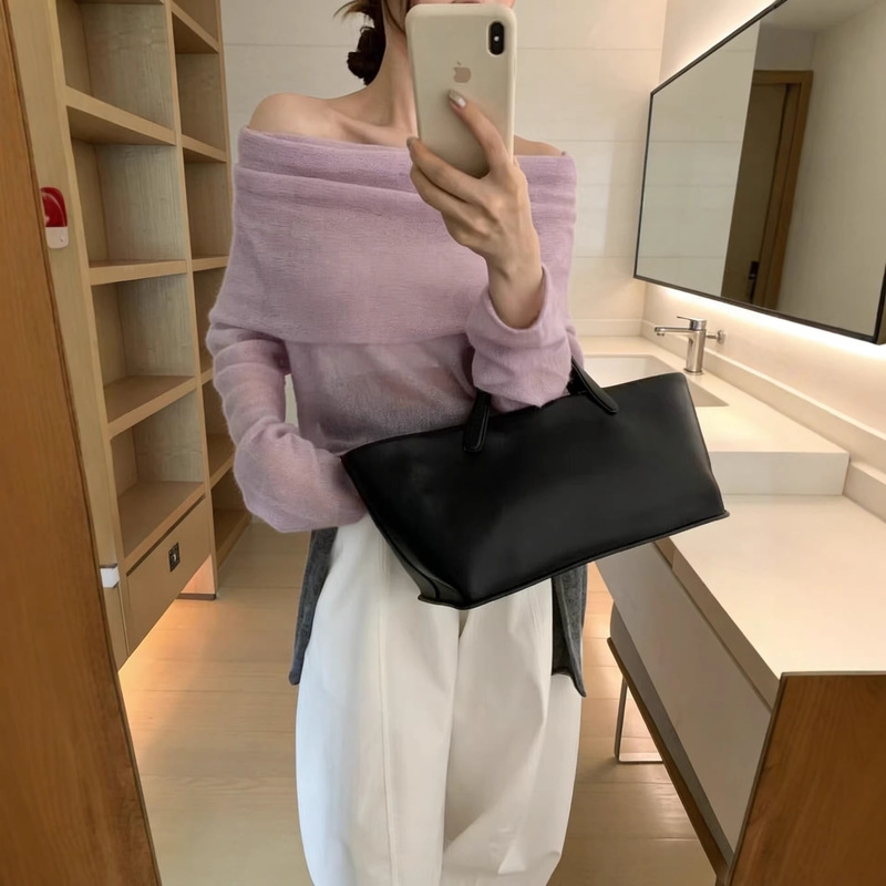 One-Shoulder Knit Sweater for Women 2026 New Early Spring Gentle Style Soft Mohair Off-Shoulder Long-Sleeve Elegant Base Shirt