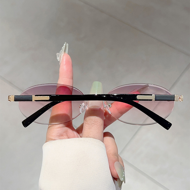 Ovale Rahmenlose Sonnenbrille Für Damen Modisches Trend Accessoire_voghion.com