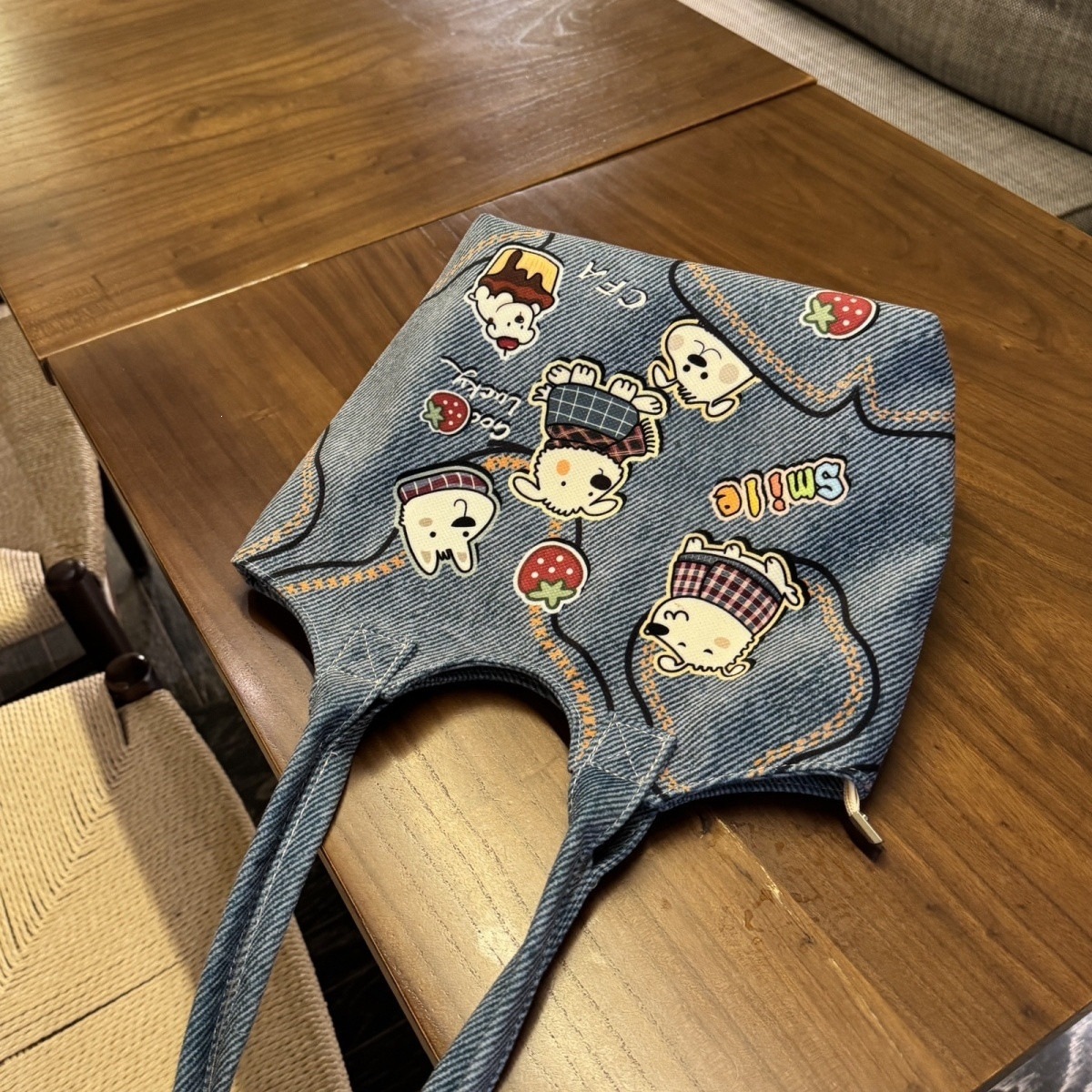 High-quality tech fabric, 3D puppy print, foldable tote bag for commuting, plain blue, puppy design, men's style, model X5