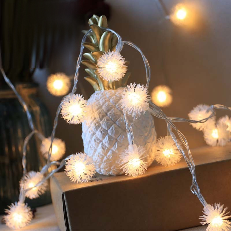 Cross-Border LED Bola de piel decorativa CADENA DE LUZ DE Navidad boda decoración del dormitorio diente de león caja de batería USB pequeña cadena de luz de color