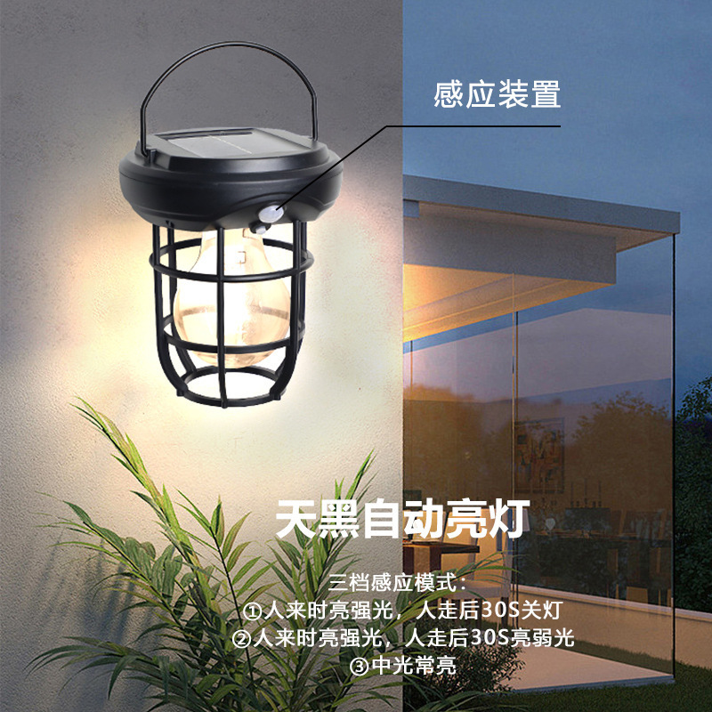 新款跨境太阳能钨丝灯墙壁灯人体感应野营球泡灯应急灯户外露营灯|undefined